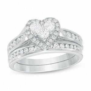 3/4 CT T.W. Diamond Heart Bridal Set 14K W Gold